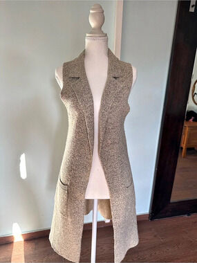 Monteau Longline Open Front Cardigan in Brown Size Small Like New